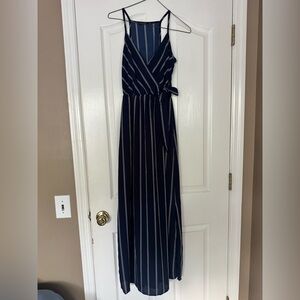 Elegant Navy and White Striped Maxi Dress